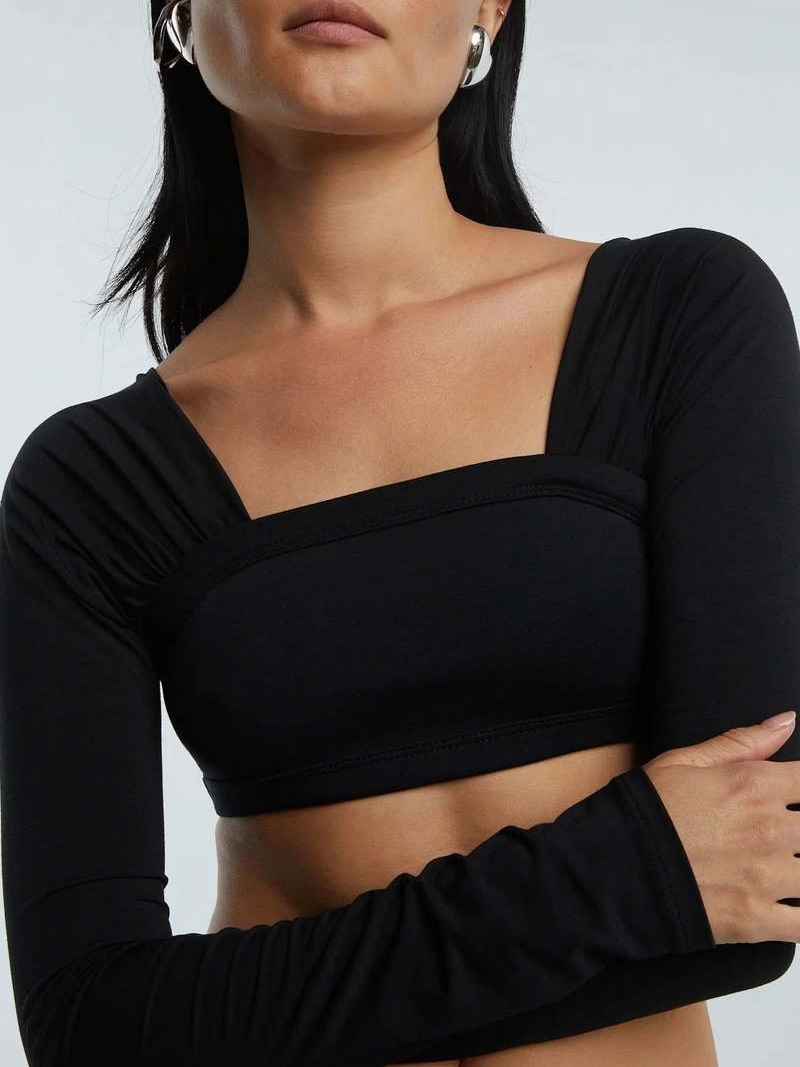 The Line By K White Ultra Long Sleeve Crop Top